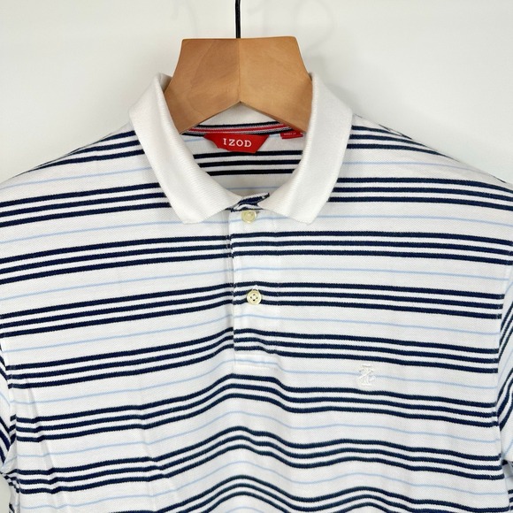Izod Polo Shirt Men's S Blue Striped‎ Cotton Golf Short Sleeve Collared Classic - Picture 2 of 8